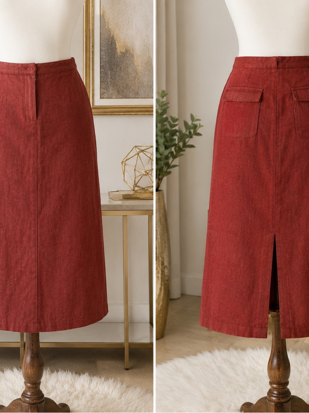 Japon Et Chine Linen Blend Midi Skirt Size 16u